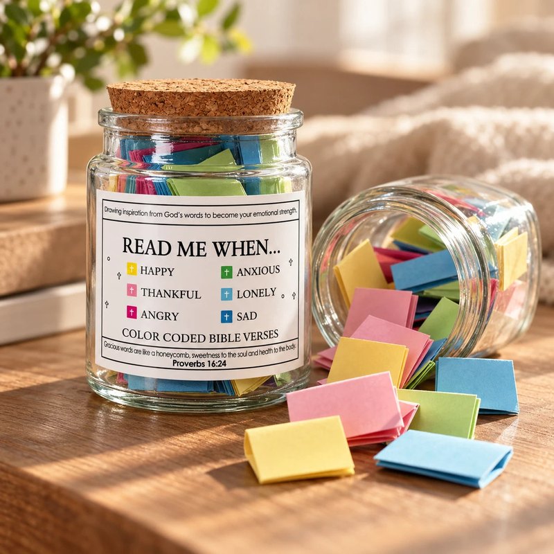 Read Me When color coded Bible verse jar with cork lid, For You tag and black gift box