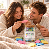 Couple sharing a verse card from the Bible verses jar