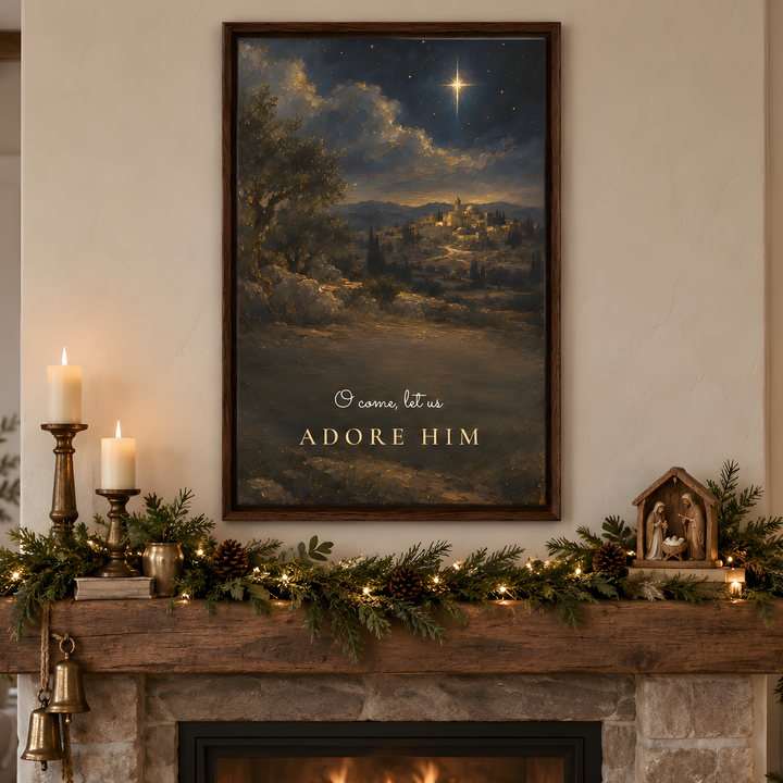 O Come Let Us Adore Him - Framed Canvas