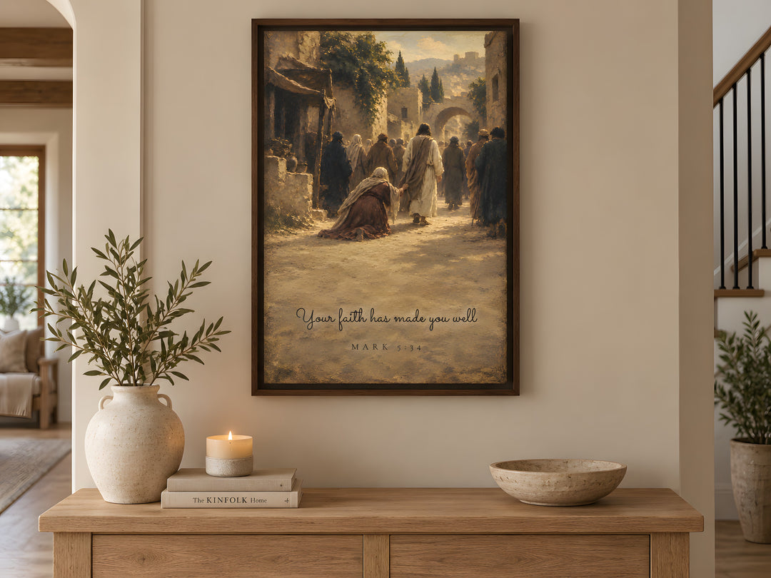 Woman Touches the Hem - Framed Canvas