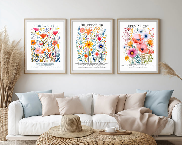 Christian Verse with Floral Design: Inspirational 3-Piece Art Set