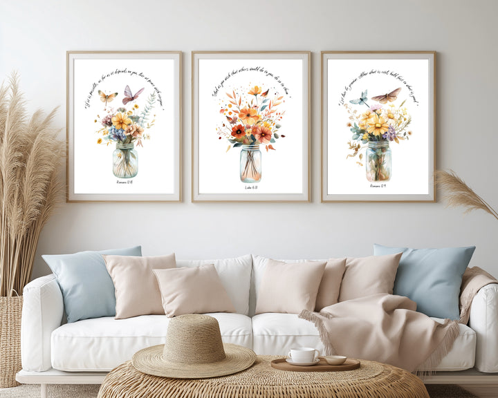 Birth flowers Scripture Wall Art Set - Faith and Nature-Inspired Decor (Digital Download)