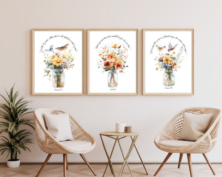 Birth flowers Scripture Wall Art Set - Faith and Nature-Inspired Decor (Digital Download)