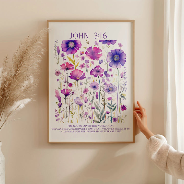 John 3:16 Floral Bible Verse Wall Art - Christian Home Decor (Digital Download)