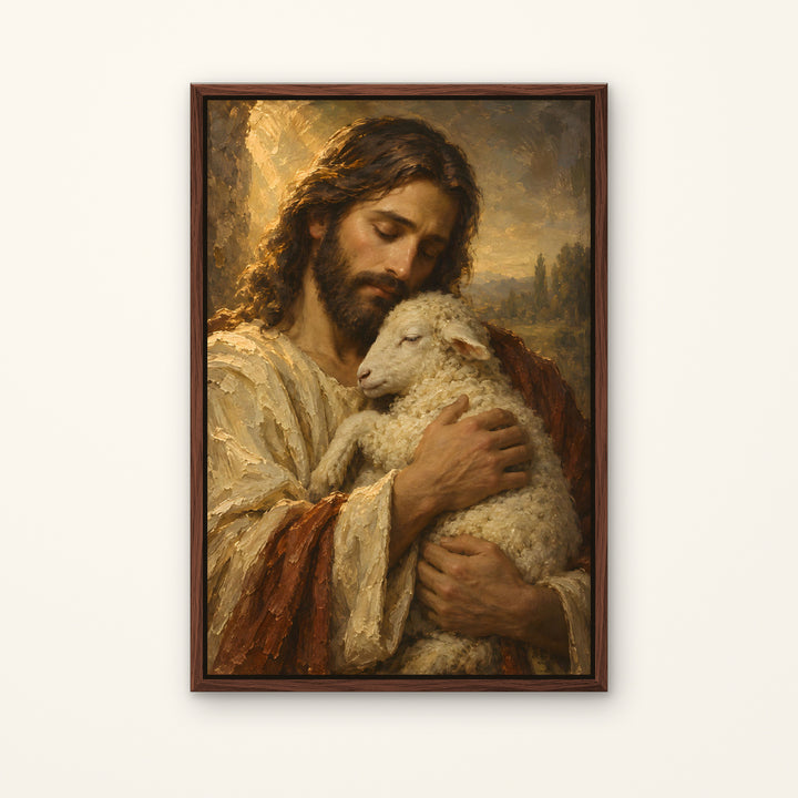 Jesus Holding Lamb - Framed Canvas