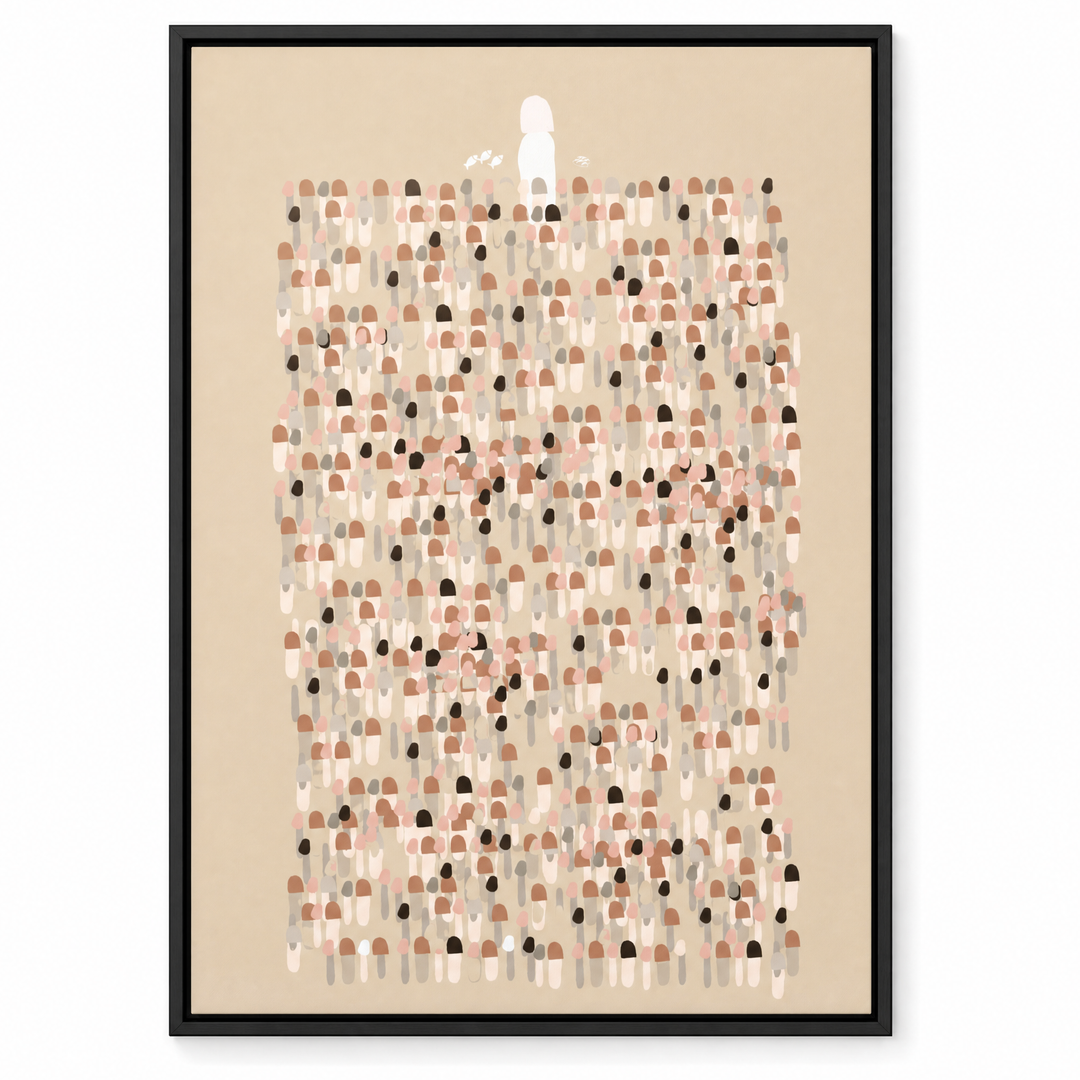 Jesus Leaves The 99 framed canvas print in matte black floater frame, front view on white background