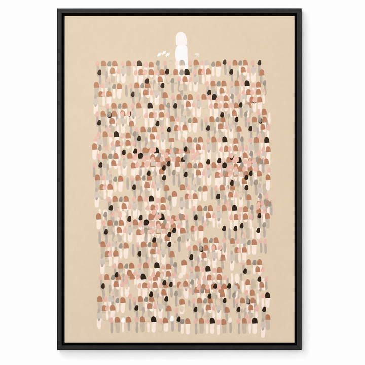 Jesus Leaves The 99 framed canvas print in matte black floater frame, front view on white background