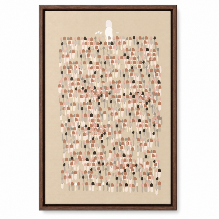 Jesus Leaves The 99 framed canvas print in dark walnut wood floater frame, front view on white background