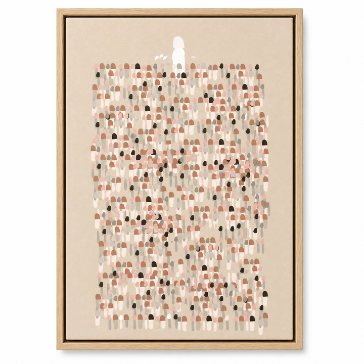 Jesus Leaves The 99 framed canvas print in natural oak wood floater frame, front view on white background